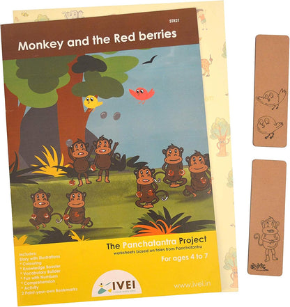 IVEI Panchatantra Story Kids Learning Book - Workbook and 2 DIY Bookmarks - Colouring Worksheets - Creative Fun Activity and Education for Kids - The Monkeys and The Red Berries - Age 4 to 7 Years