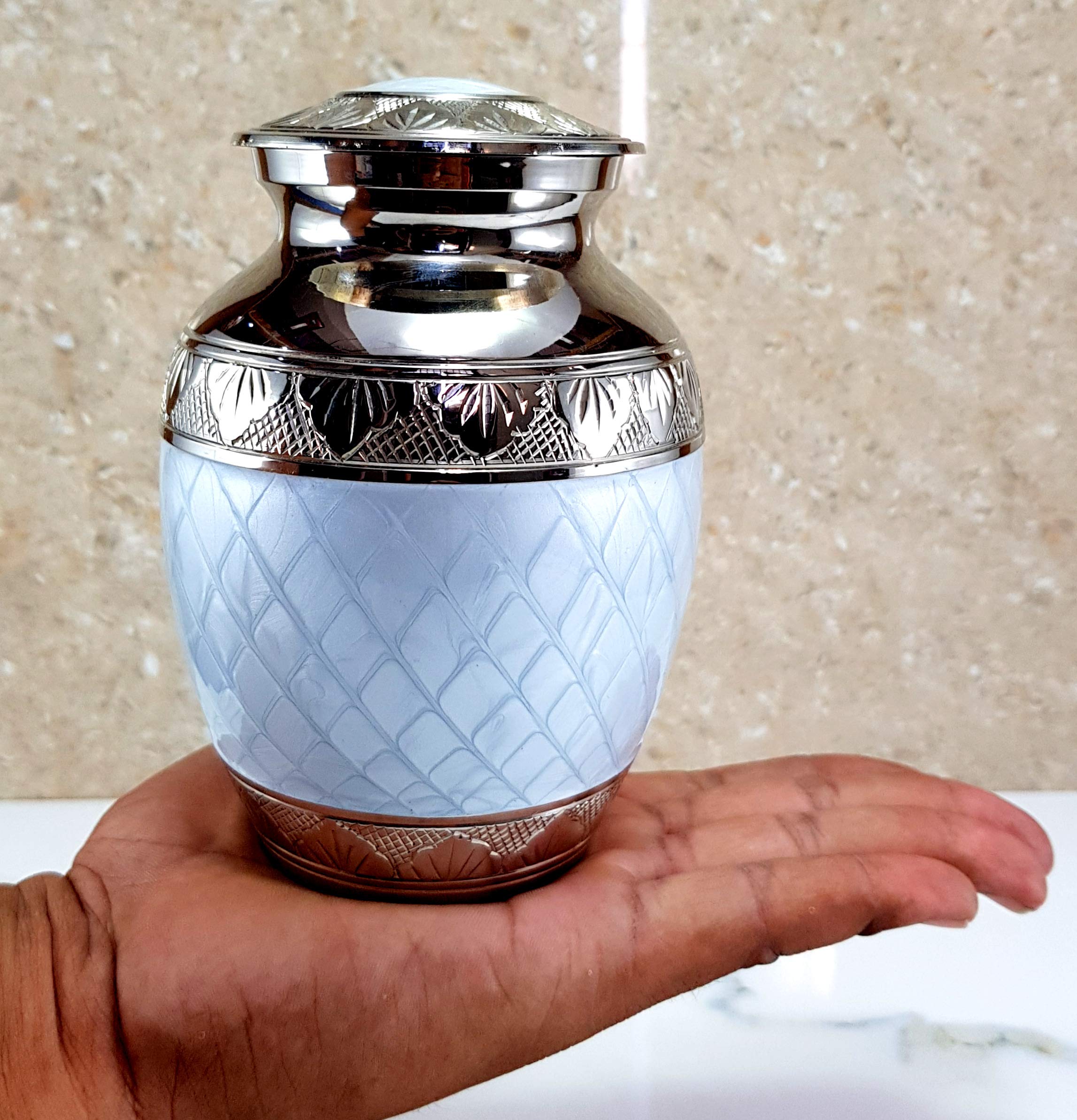 eSplanade Metal Cremation Urn Memorial Jar Pot Container | Medium Size Urn for Funeral Ashes Burial | Engraved Metal Urn