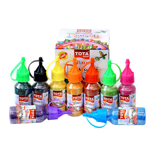 TOTA Rangoli Colour Powder Bottles for Floor, Home Decor, Diwali decoration, Pooja, Art and Craft . Set of 8 & 10 Different Glitter Rangoli Colors in Squeeze Bottle with 1 Free Special Black Colour