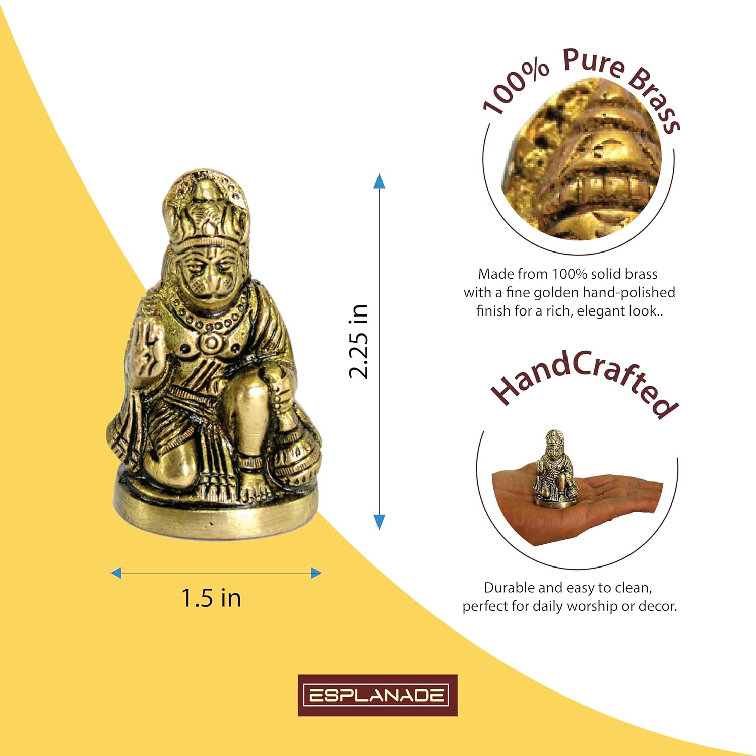 ESPLANADE Brass Hanuman Anjaneya Pavan Putra Bajrangbali Idol Murti Moorti Statue (2.5 Inch)