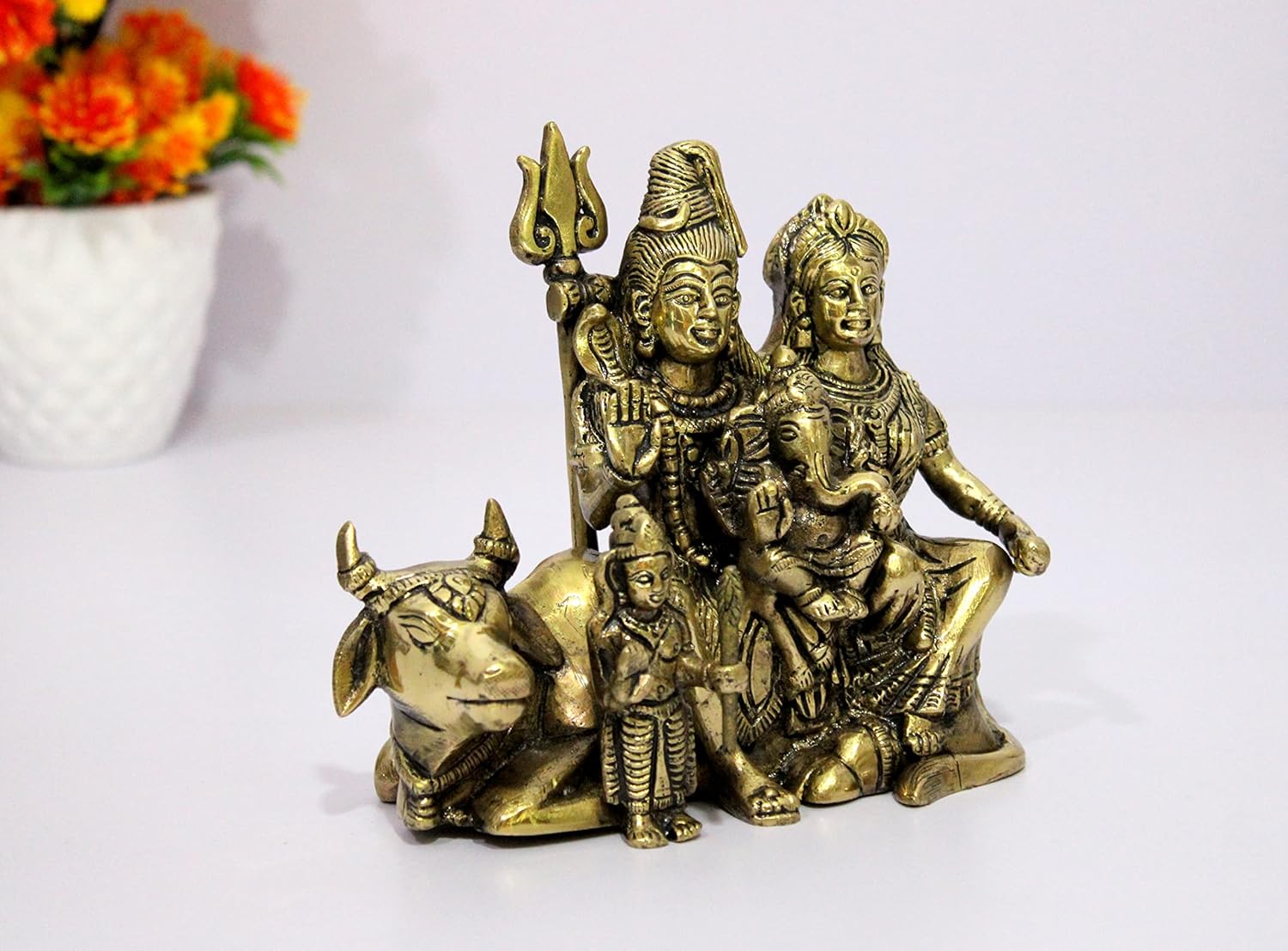 ESPLANADE Brass Shiv Pariwar - Shiva Family - Shiv Parvati Shiva Bholenath Shankar Ganesha Nandi Murti Moorti Idol Statue Sculpture - 5.5" Inches