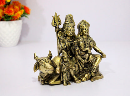 eSplanade Brass Shiv Pariwar - Shiva Family - Shiv Parvati Shiva Bholenath Shankar Ganesha Nandi Murti Moorti Idol Statue Sculpture - 5.5" Inches