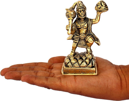 ESPLANADE Brass Hanuman Bajrangbali Anjeneya Pavan Putra Murti Idol Statue Murti Figurine - Home Decor - Golden - 4" Inches