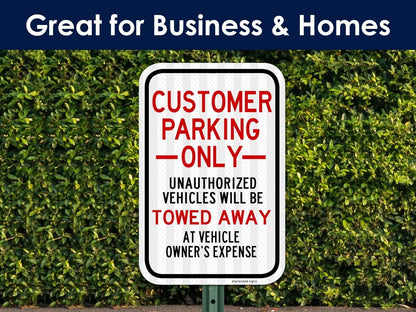 eSplanade Self Glowing Customer Parking Only Sign, Unauthorized Vehicles Towed Away - Retro Reflective Decal Sticker Easy to Mount Weather Resistant Long Lasting Ink (Size 12"x18")