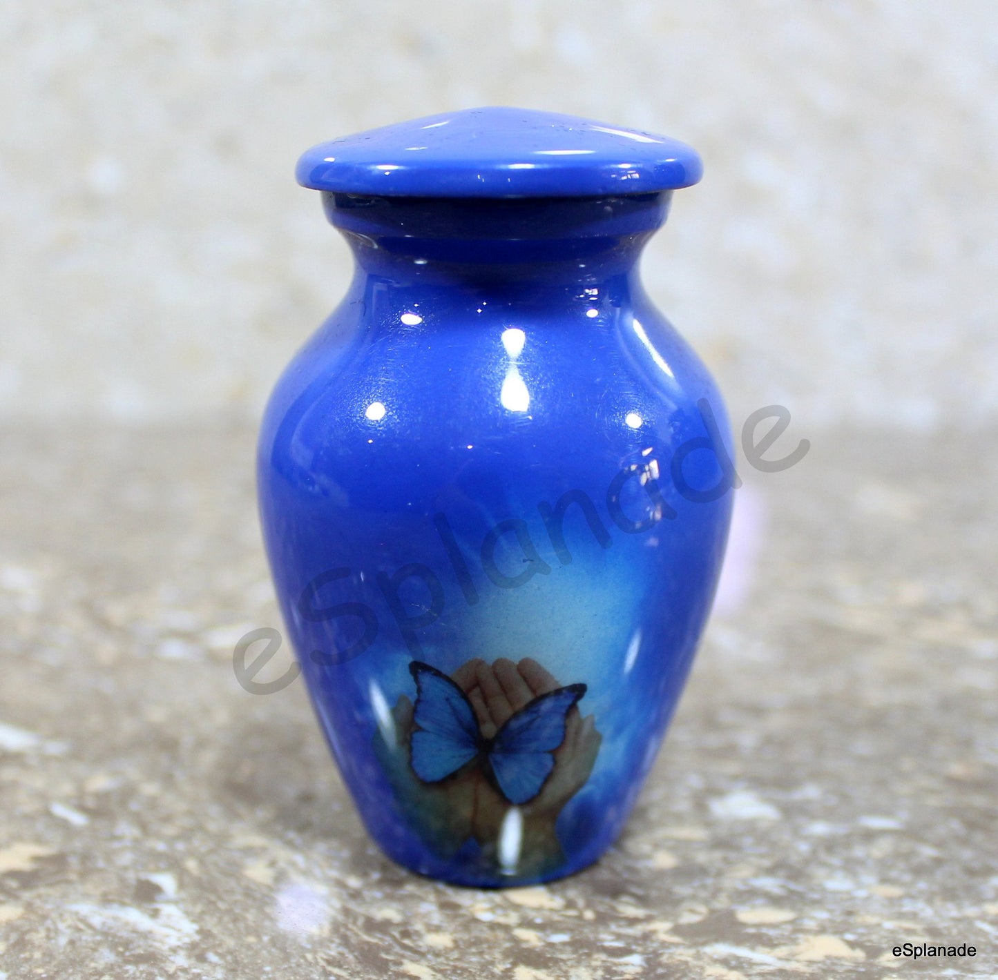 eSplanade Metal Mini Cremation Urn Keepsake Memorial Jar Pot Container | Small Urn for Funeral Ashes Burial | Moon with Trees Printed Keepsakes | Blue - 3" Inches