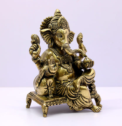 eSplanade Brass Chowki Ganesh Ganesha Ganpati Vinayak Showpiece | Murti Idol Statue Sculpture - 8.25" Inches