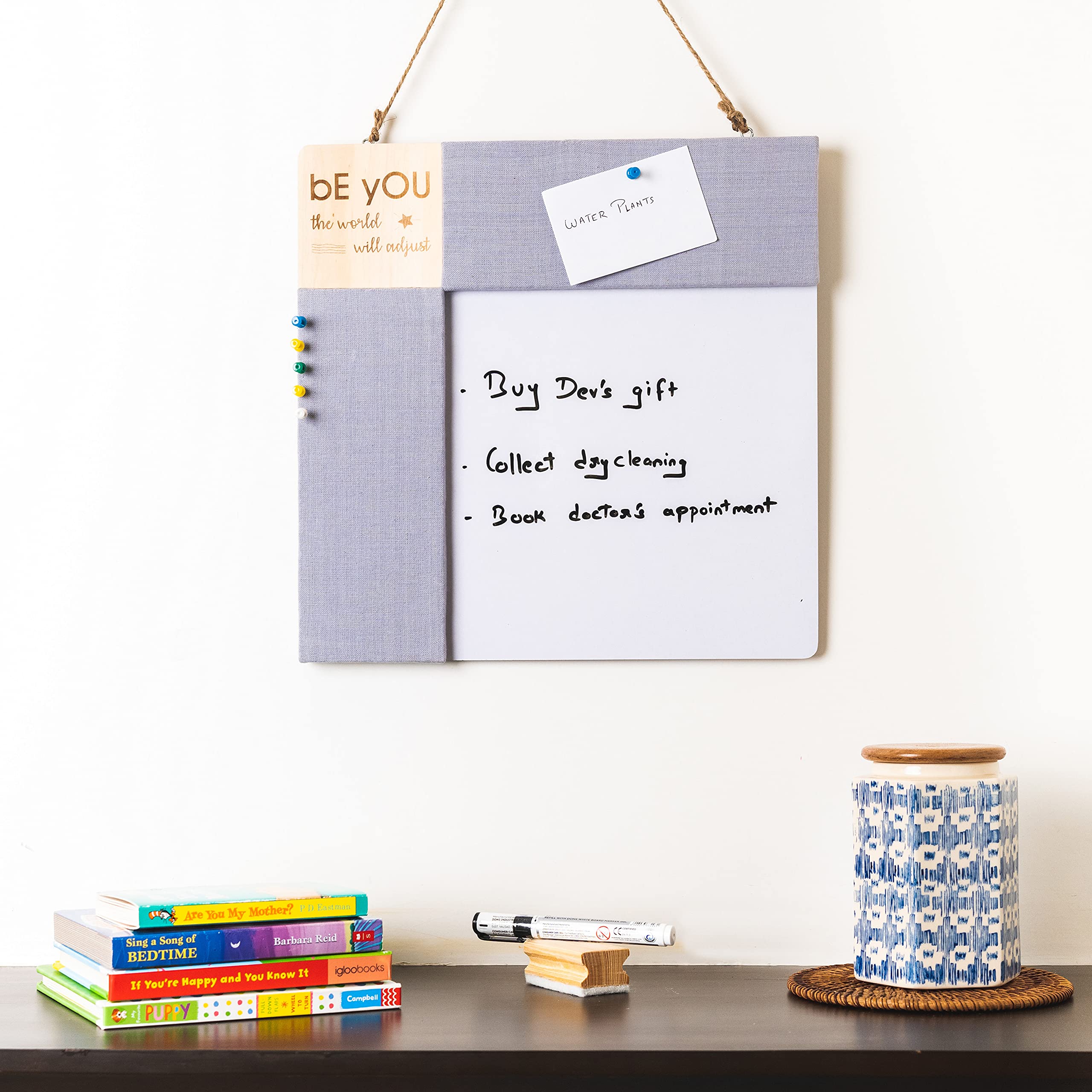 IVEI Combination Board with Pin Board & Whiteboard Best Gift for Home, Office, School | Office Wall Accessories | Utility Boards (Quote - Grey, Blue