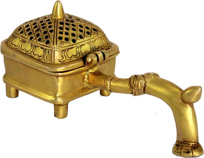 ESPLANADE Brass Incense Burner Dhoop Dani Stand with Handle- 15 Cms(Square)