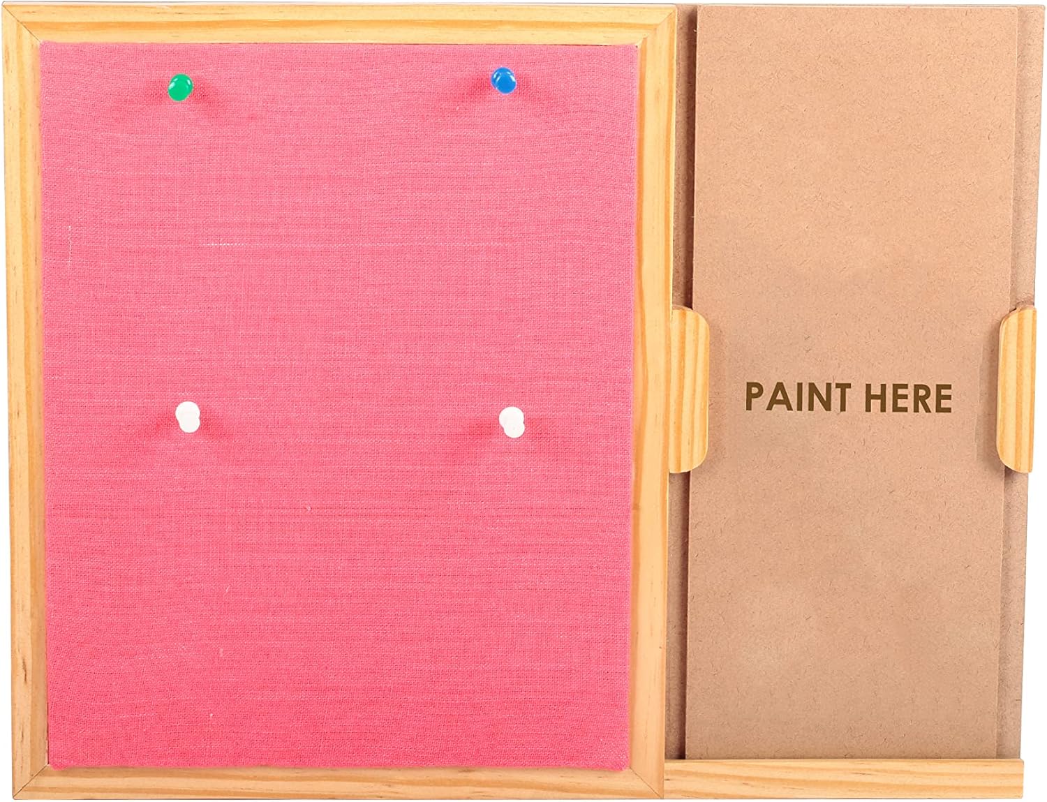 IVEI MDF Wood Rectangular Pin Board/Bulletin Board & Push Pins for Fun Learning Kids Activity, with DIY Panel, Room Decor Notice Display Board, Pink (14x11x1 in)