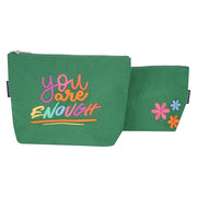 Skapadoro Travel Cosmetic Makeup Pouch Kit for Girls Women, Cotton with Waterproof Recycled Lining Set of 2 - Make-up Pouch, Toiletries Kit (Green)