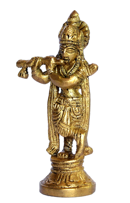 Esplanade - Brass - 3.5" - Krishna Makhan Chor Laddoo Gopal Baby Krishna Kishan Thakurji Murti Idol Statue Sculpture