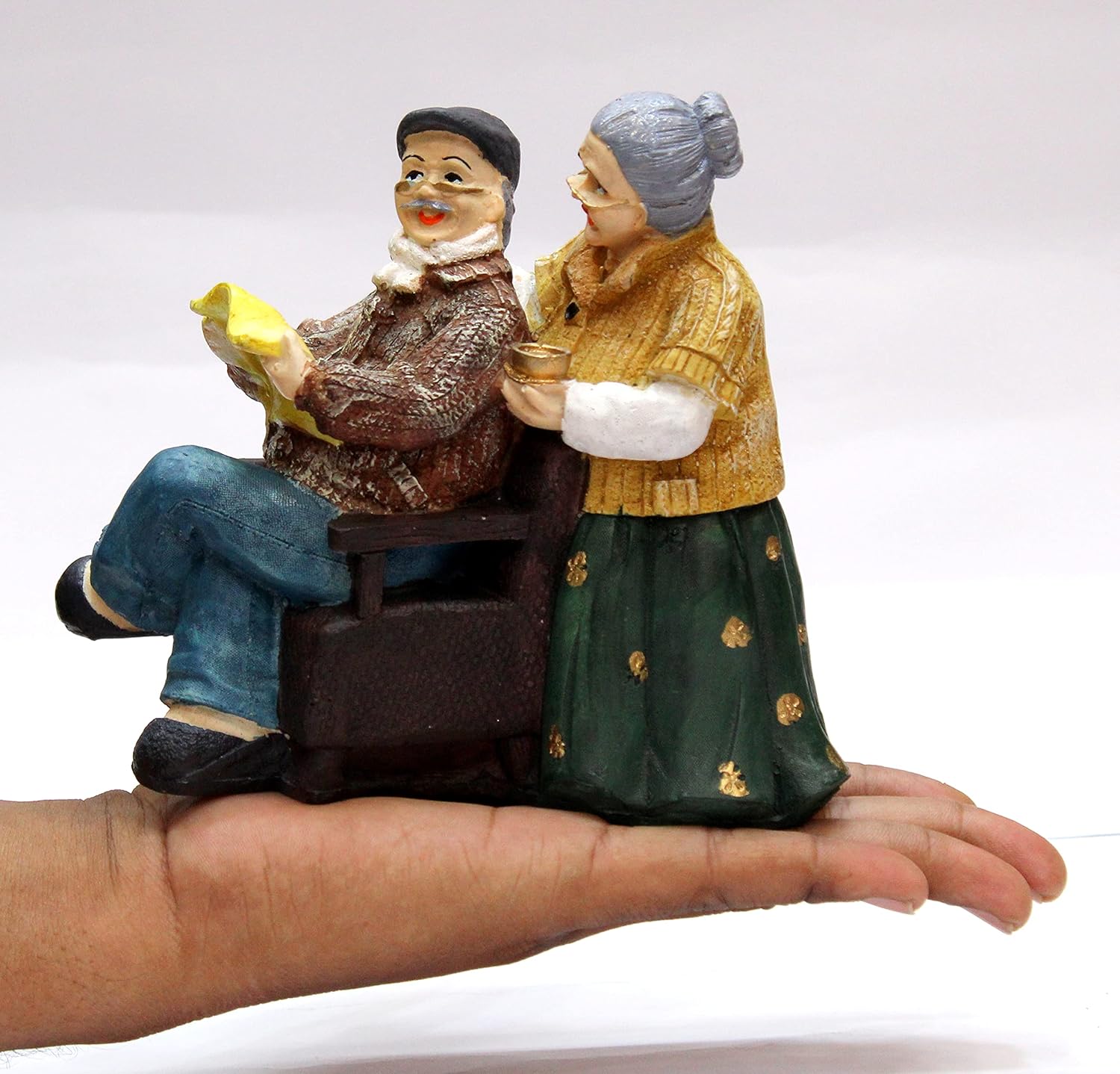 eSplanade Resin Dada Dadi Showpiece Brings Goodluck, Fengshui, Vastu for Home Decor - 6.75" Inches - Multi