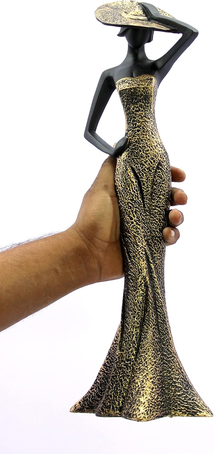 eSplanade Hat Cap Lady Showpiece Statue Sculpture Figurine | Set of 2 | Home Decor Valentine Day Gift | Resin - 18.5" Inches - Black-Golden