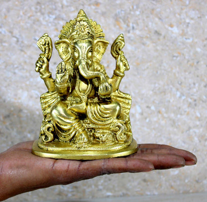 eSplanade 5" Ganesha Brass Showpiece | Home Decor | Ganesh Ganesha Ganpati Ganapati Murti Idol (Sitting Ganesha)