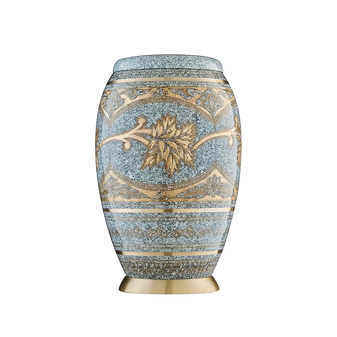 Esplanade Brass Urn for Ashes Adult Male Female – 10" Cremation Urn for Human Ashes, Full Size Large Urn, Engraving Design in Grey Golden Colour, Funeral Vase with Velvet Bag - for 80kg Adult