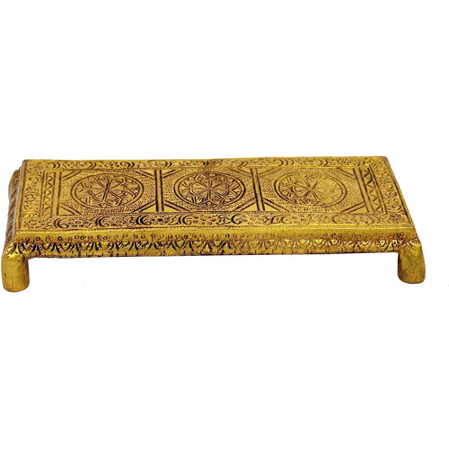 ESPLANADE Brass Engraved Pooja Chowki Antique Peetha Peeta God's Stool - Puja Articles - Golden - 8.5