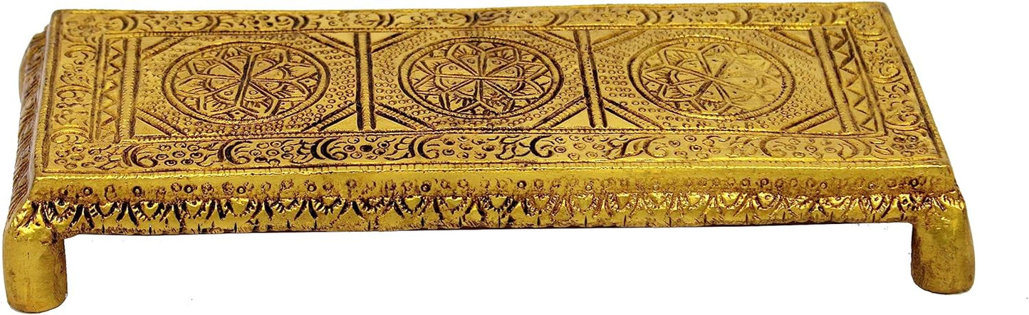 ESPLANADE Brass Engraved Pooja Chowki Antique Peetha Peeta God's Stool - Puja Articles - Golden - 8.5" Inches