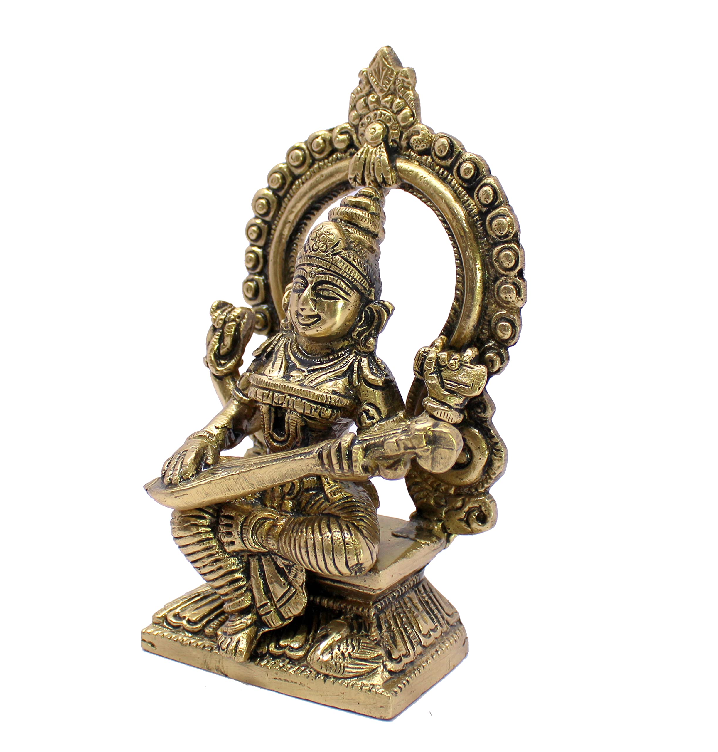 eSplanade Brass Saraswati Maa Murti Idol Statue Sculpture for Home Decor and Temple - 6" & 9.75 Inches