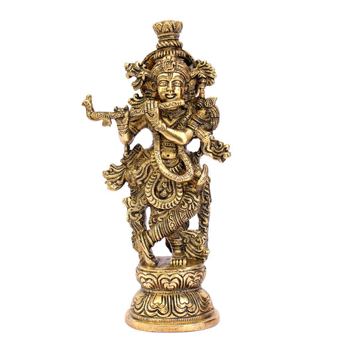 ESPLANADE Brass Krishna Krishan Murti Idol Statue Sculpture | Pooja Idols | Home Decor - Golden - 9.25