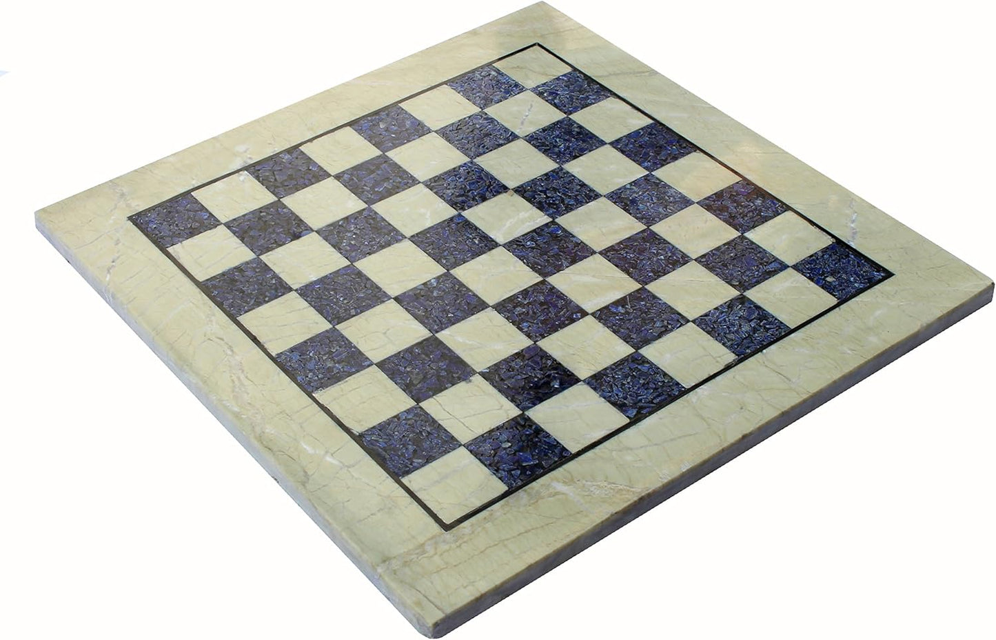 StonKraft 15" X 15" Collectible Chess Game Board Made with Australian Marble, Lapiz Lazuli without Pieces - Appropriate Wooden & Brass Chess Pieces Chessmen available separately by StonKraft Brand