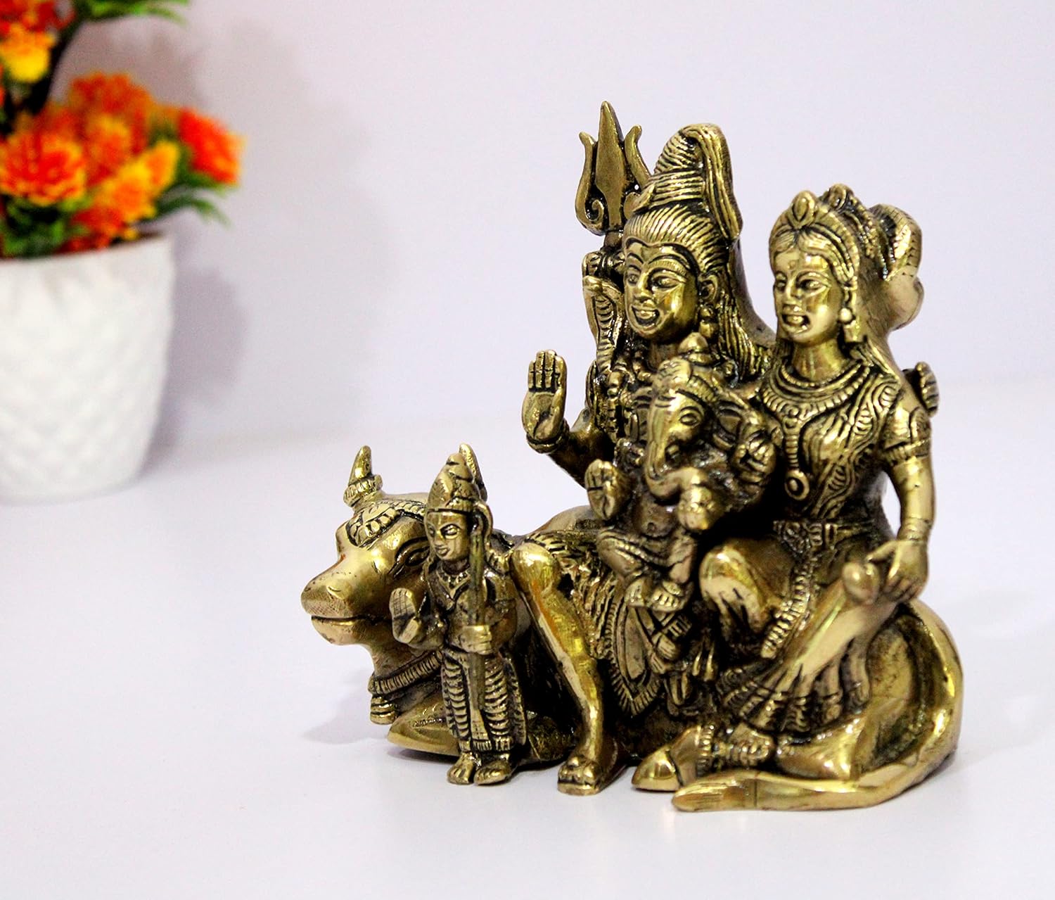 ESPLANADE Brass Shiv Pariwar - Shiva Family - Shiv Parvati Shiva Bholenath Shankar Ganesha Nandi Murti Moorti Idol Statue Sculpture - 5.5" Inches