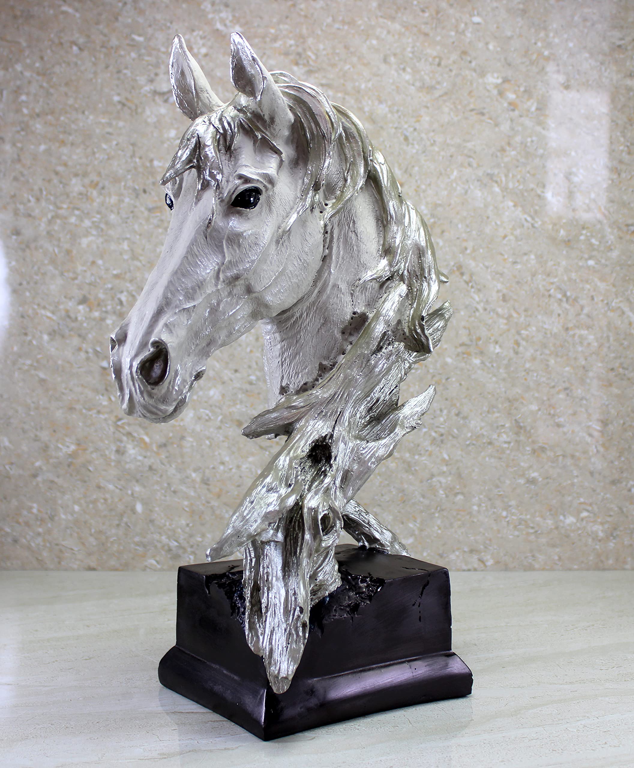 ESPLANADE Resin Horse Head Sculpture Figurine Showpiece | Decorative Items - Home Decor | Silver - 15.5" Inches Big Size
