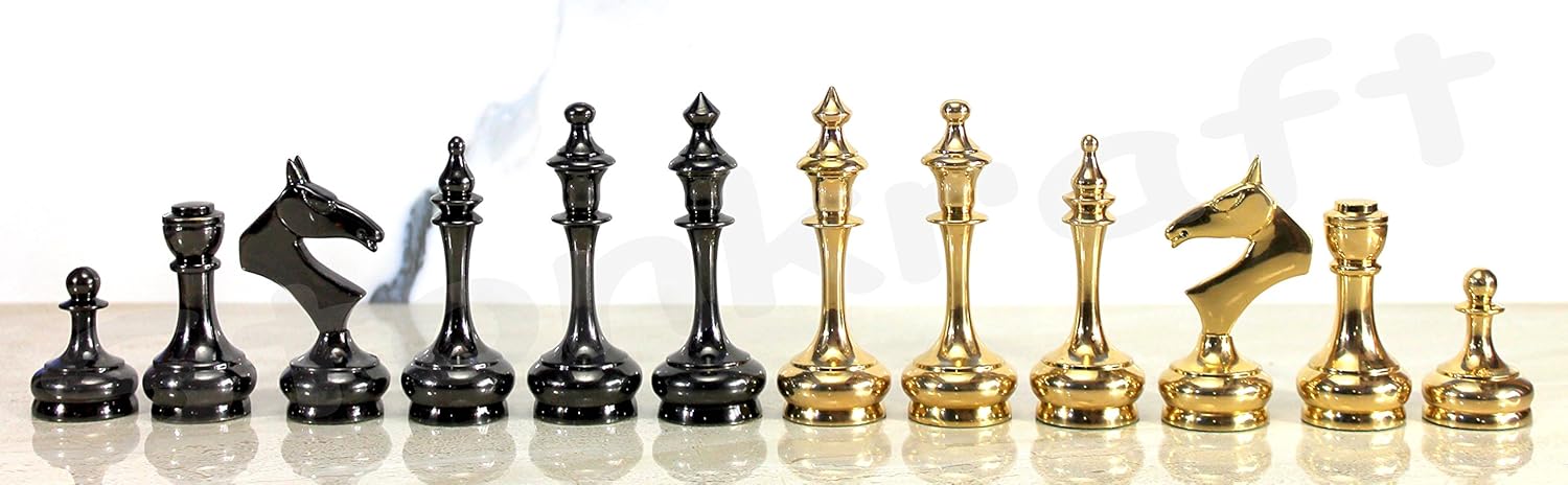 StonKraft Brass Chess Pieces Chess Coins Pawns Chessmen (Gold, 3.75" Latest)