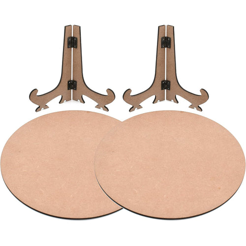 IVEI Round Plate with Foldable Stand - Set of 2 & SET of 5- MDF Plain Round Art Board with Stand for Painting Wooden Sheet Craft - for Decoupage MDF Plains, Resin Artwork & Decoration (Round)