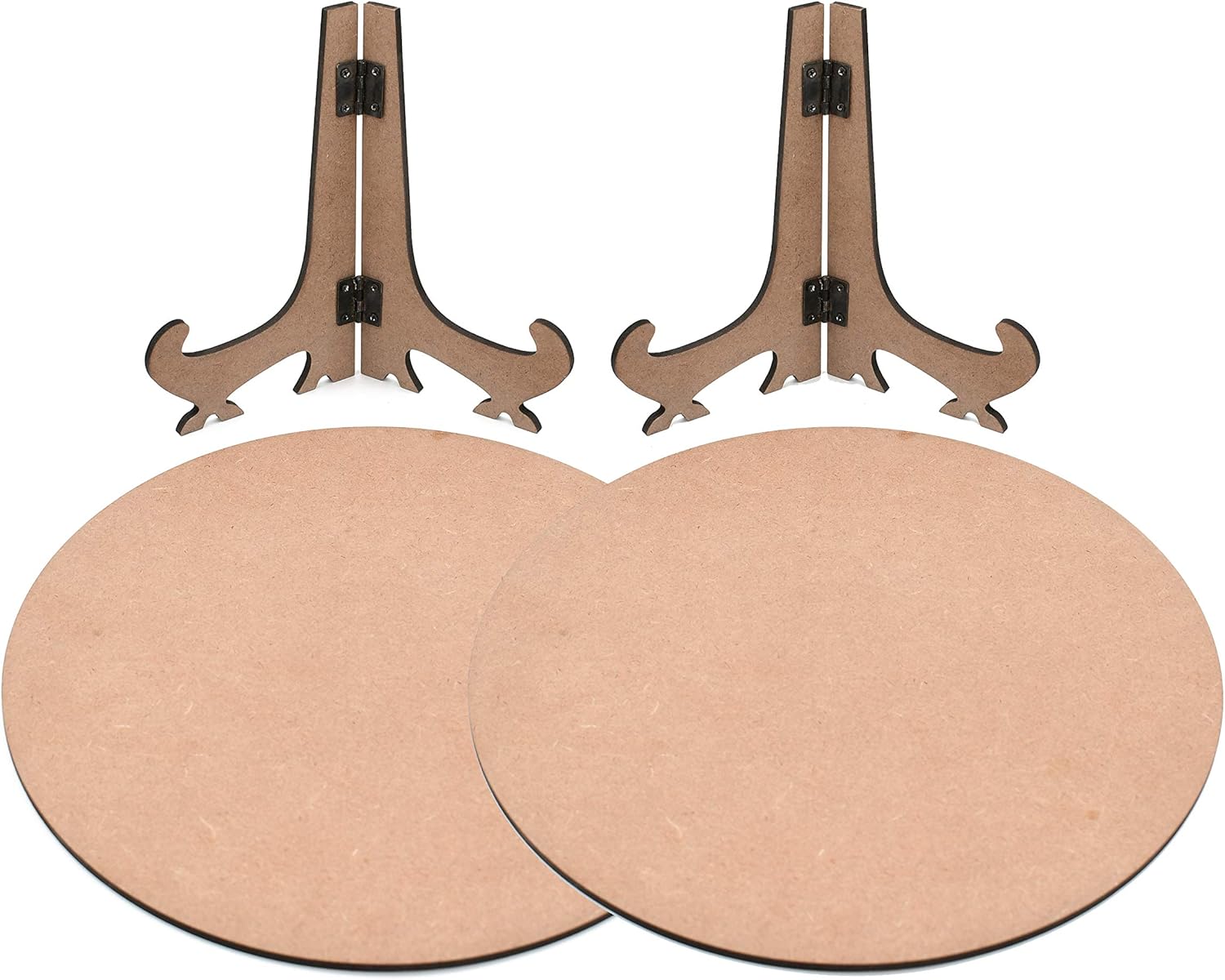 IVEI Round Plate with Foldable Stand - Set of 2 & SET of 5- MDF Plain Round Art Board with Stand for Painting Wooden Sheet Craft - for Decoupage MDF Plains, Resin Artwork & Decoration (Round)
