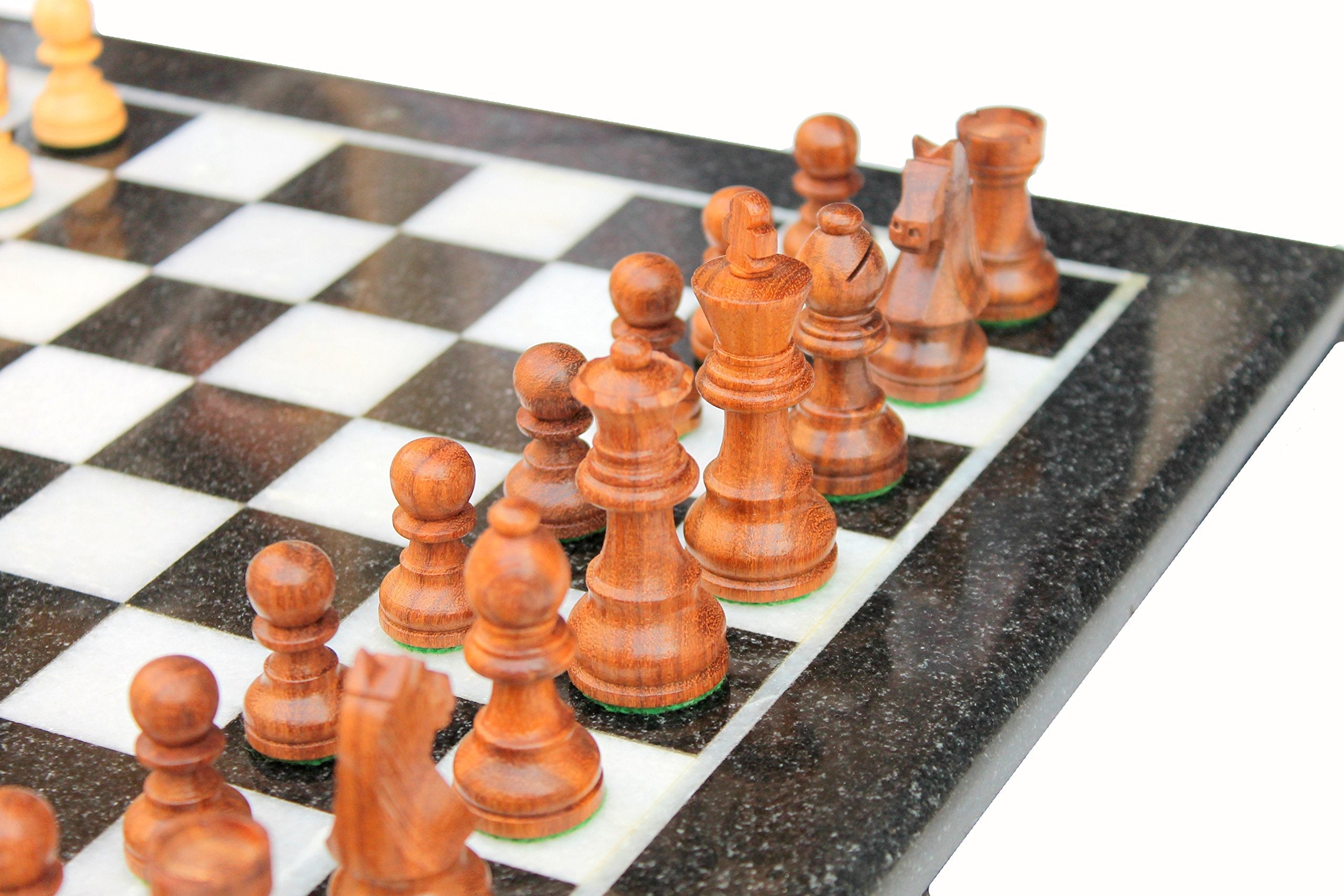 StonKraft Collectible Black & White Marble Chess Board Set + Brass Crafted Chess Pieces Pawns - Decorative Stone Chess - Home Decor - 15" Inches