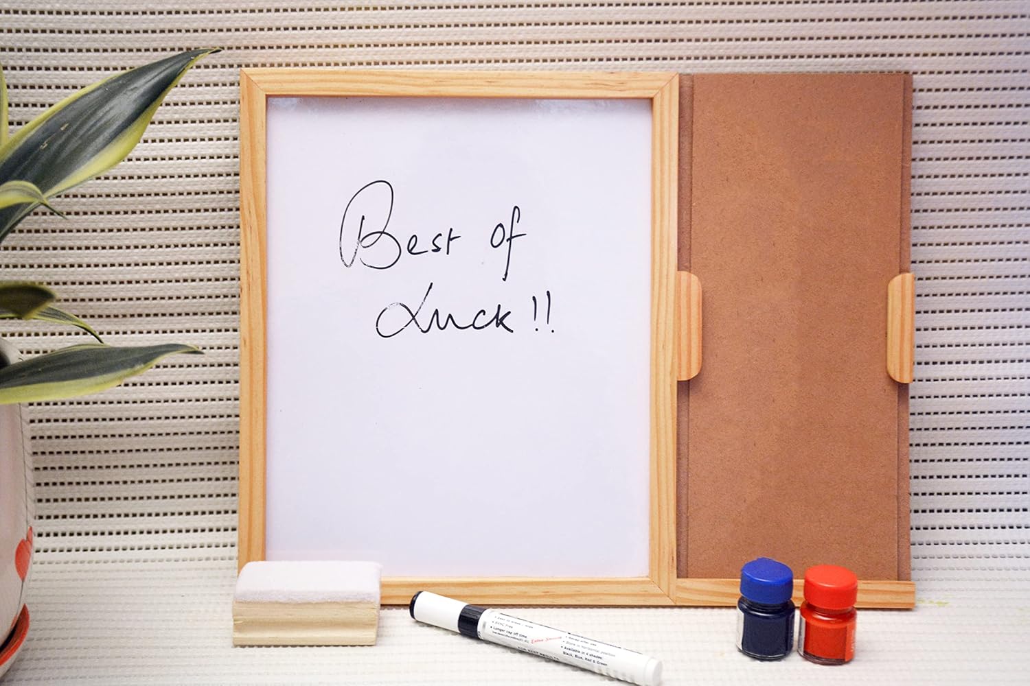 IVEI MDF Wood White Board with Duster & Chalk, Dry Erase Board with DIY Panel for Room Décor, 14x11x0.75 in - Brown & White