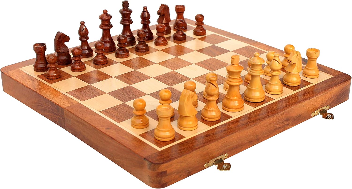 StonKraft Stone Chess Board with Wooden Base - 12" x 12" Inches
