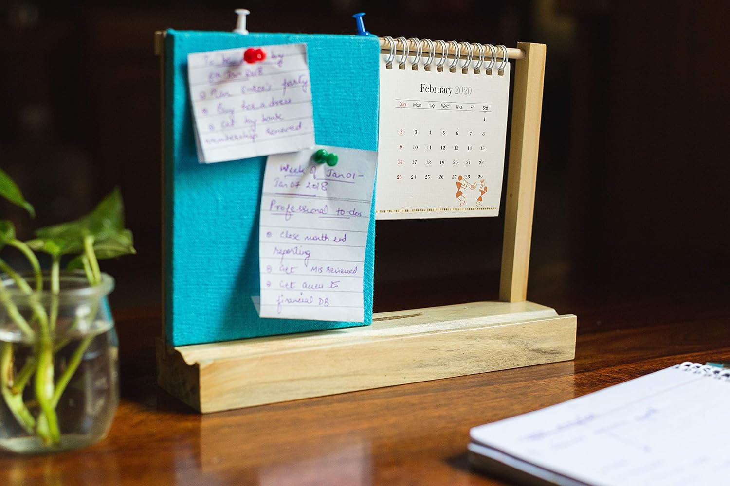 IVEI Warli Desk Calendar with Pin Board - Desk Organizer - Utility Desktop Calendar - Table Top Calendar Set - Desk Calendar Holder with Pin Board for Home, Office Desk Decor, Study Room