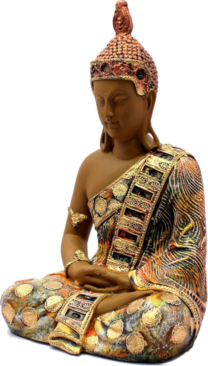 eSplanade Resin Meditating Buddha Showpiece Idol Statue Figurine Murti | Tibetan Buddhist Statue | Home Decor | Brown-Multi - 12" Inches