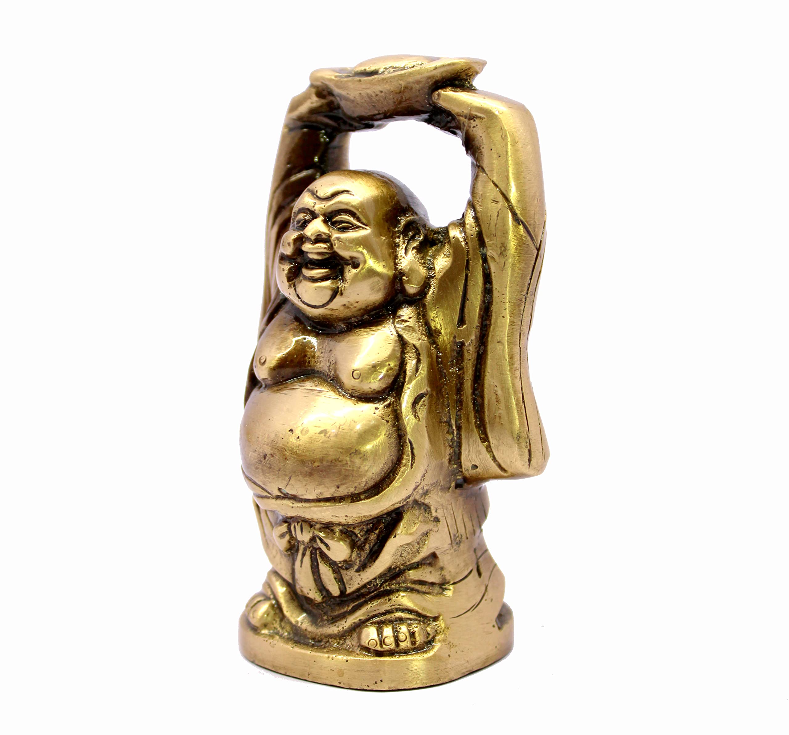 ESPLANADE Laughing Buddha Statue for Money, Wealth & Good Luck | Brass Home Decor Item for Living Room, Office Desk | Feng Shui Figurine, Vastu Show Pieces, Kuber Statue | Gift for House Warming, 3.5"