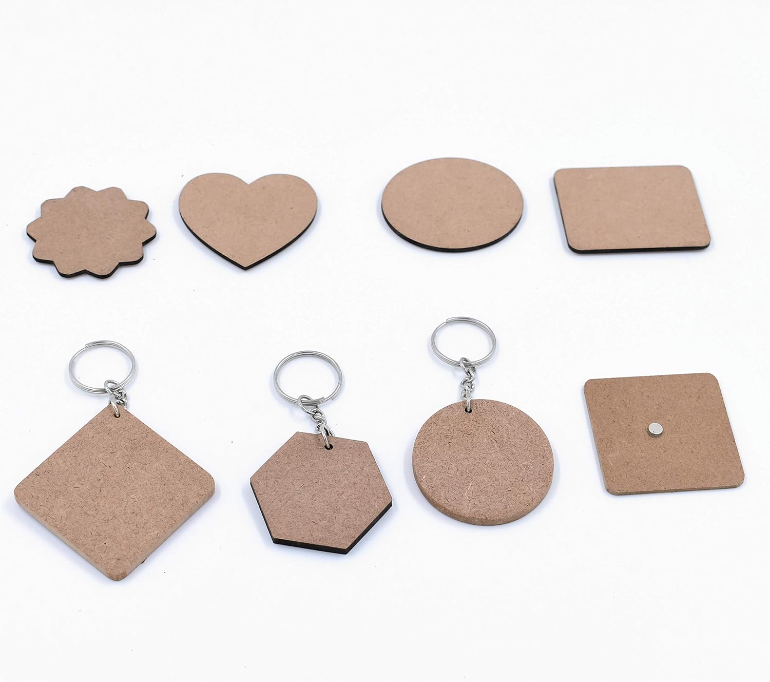 IVEI MDF Plains/Resin Pour Blanks DIY Mixed Bag - 12 Magnets and 6 Keyrings for Craft and Activities/Decoupage