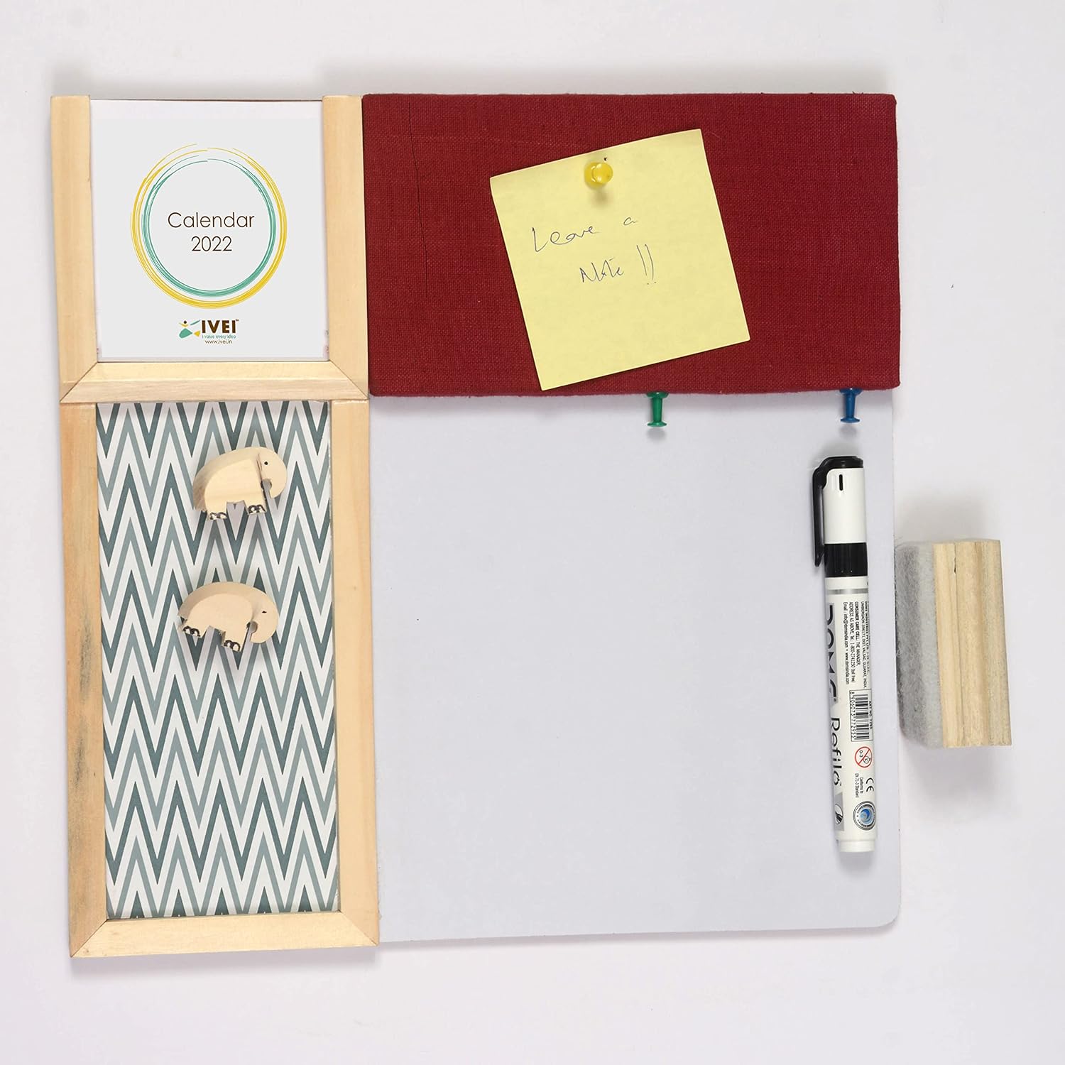 IVEI Combination Board with Magnet Board, Pin Board & Whiteboard - Innovative Organizer for Kids and Adults To-Do Boards – Best Gift for Home, Office, School (11.5 in x 11.5 in)