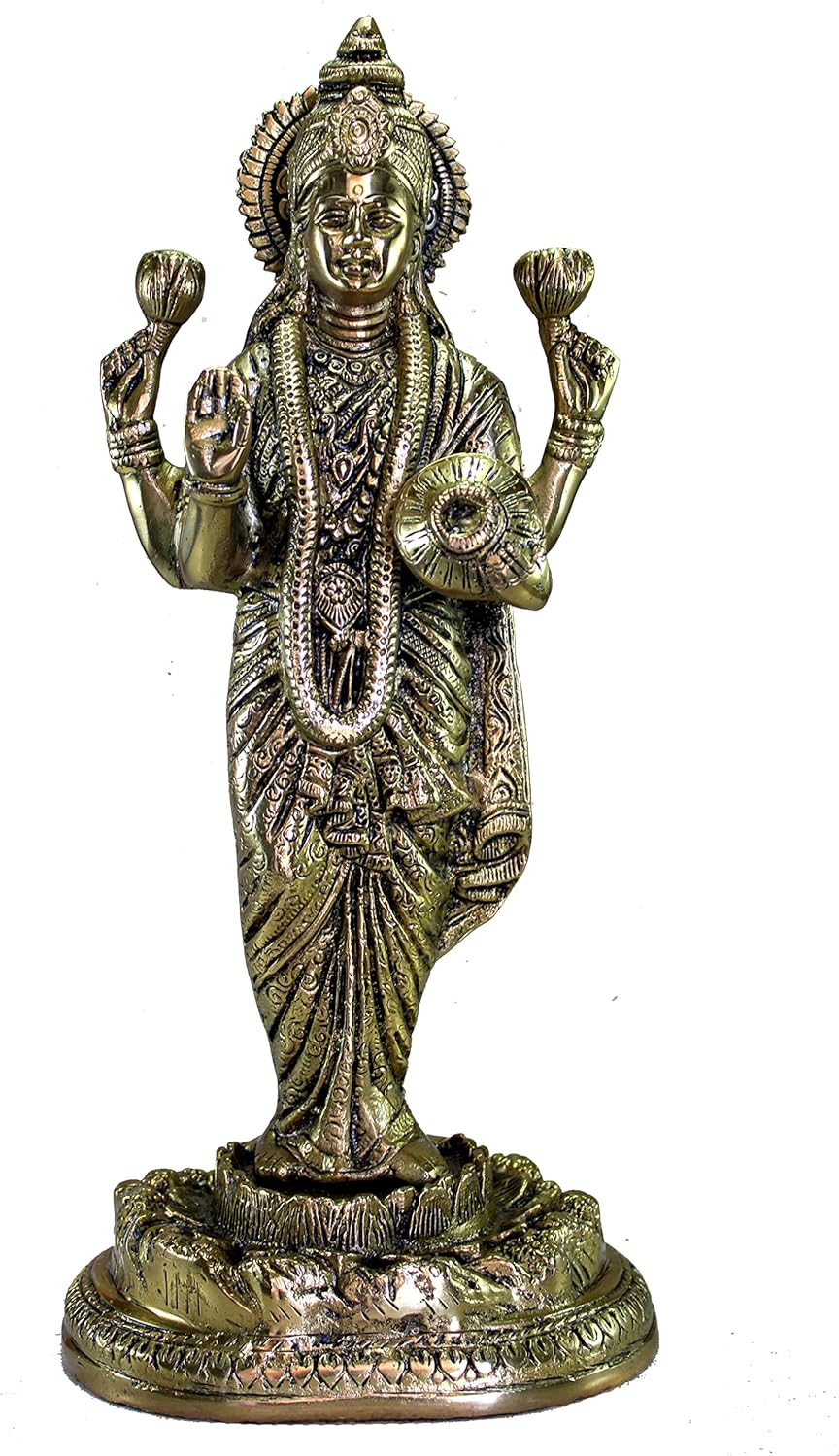 eSplanade Brass Laxmi Lakshmi Goddess Murti Idol Sculpture Statue | Pooja Idols - Home Decor | Golden - 15" Inches (Big Size)