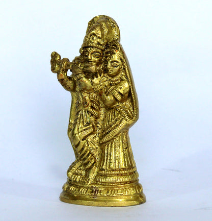 StonKraft Radha Krishna Radha Kishan Murti Idol Statue Sculpture - Brass - 3.25"