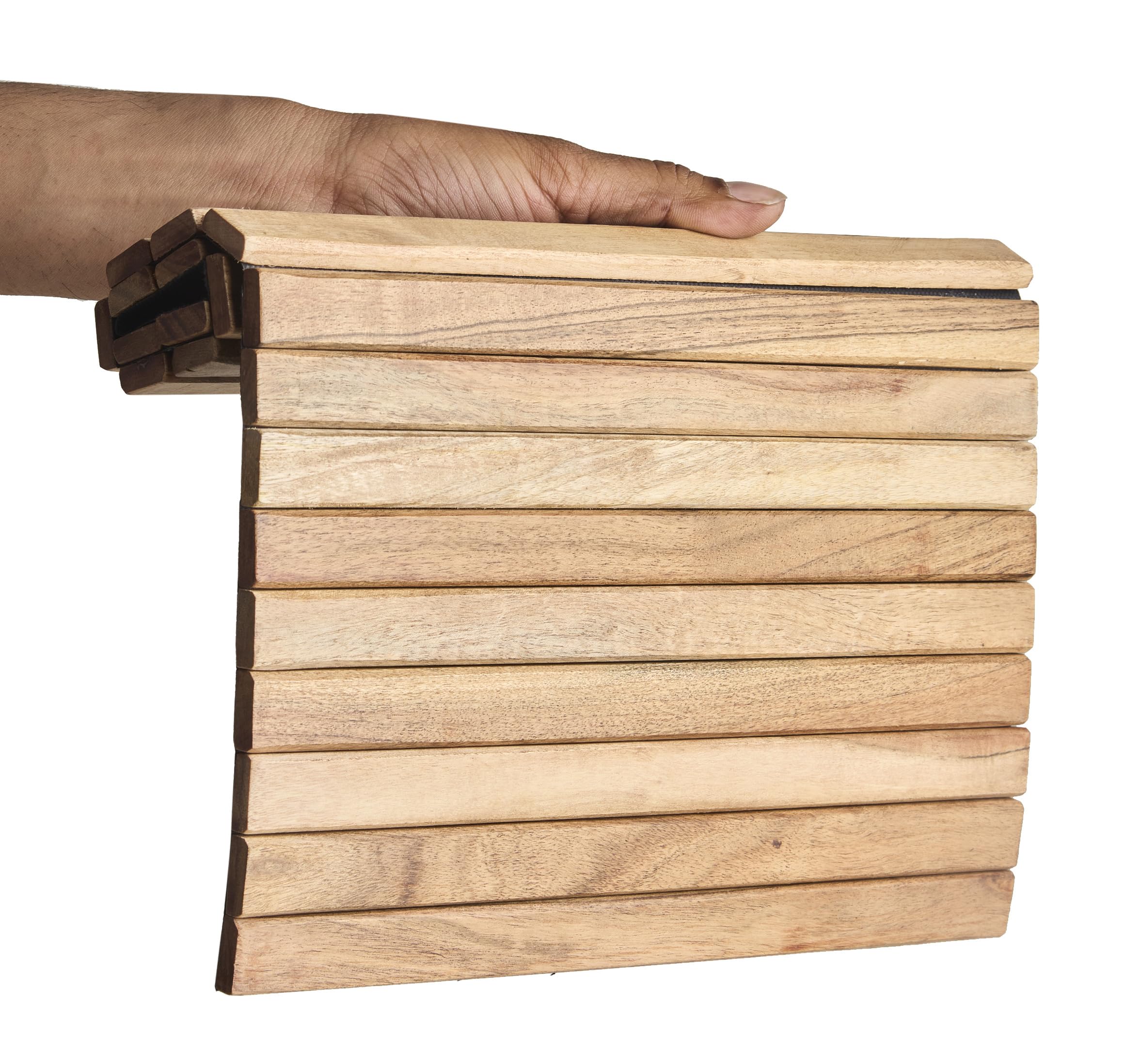 KLEO Sofa Armrest Tray - Handcrafted Acacia Wood Tambour Tray | Flexible & Foldable Dining Table Mat | Water Resistant & Stain Proof | Ideal for Food, Drinks, Snacks, Cup Coaster