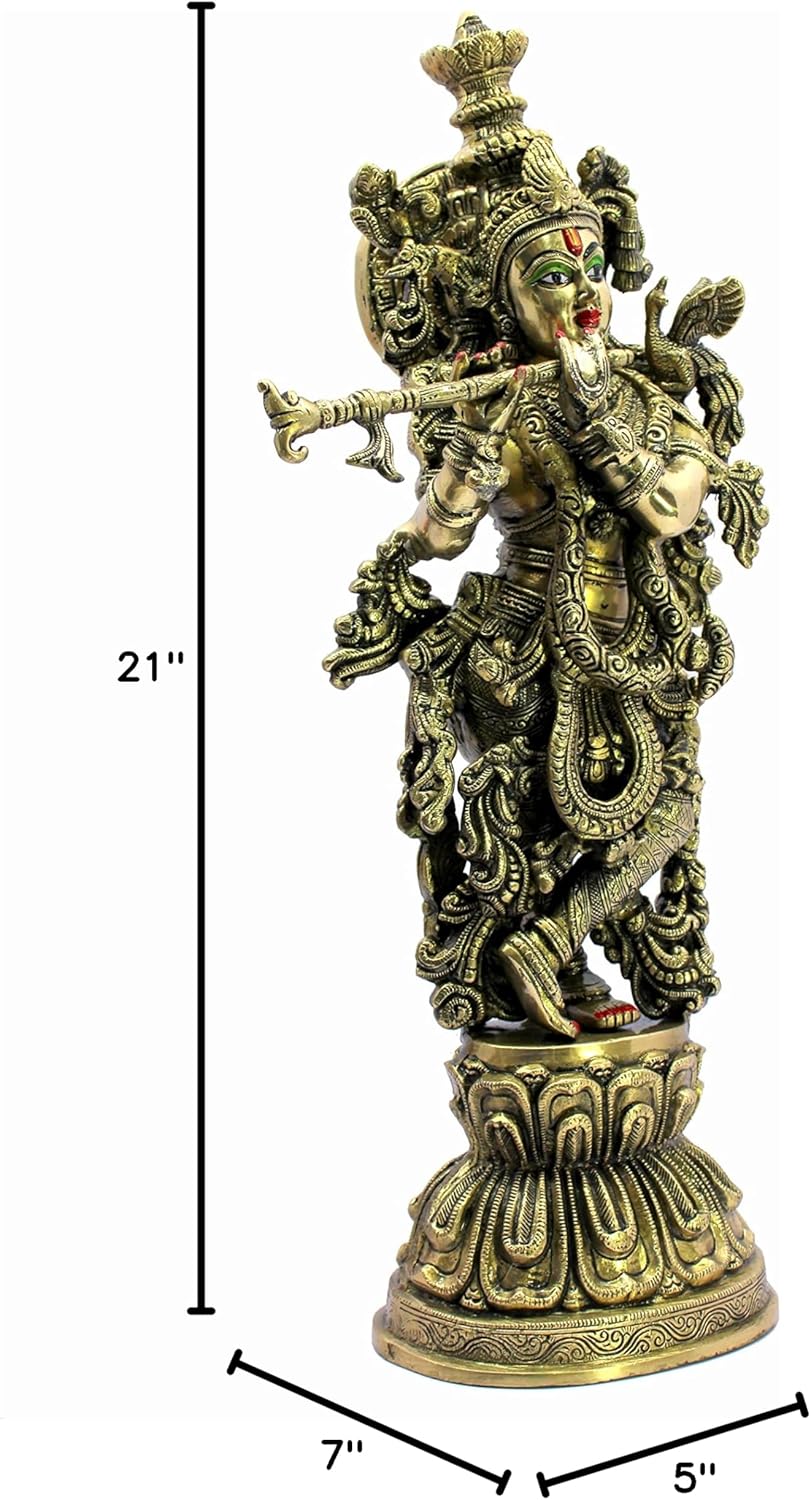 eSplanade Brass Krishna Krishan Murti Idol Statue Sculpture - Multi Colour - 21" Inches, 18" Inches