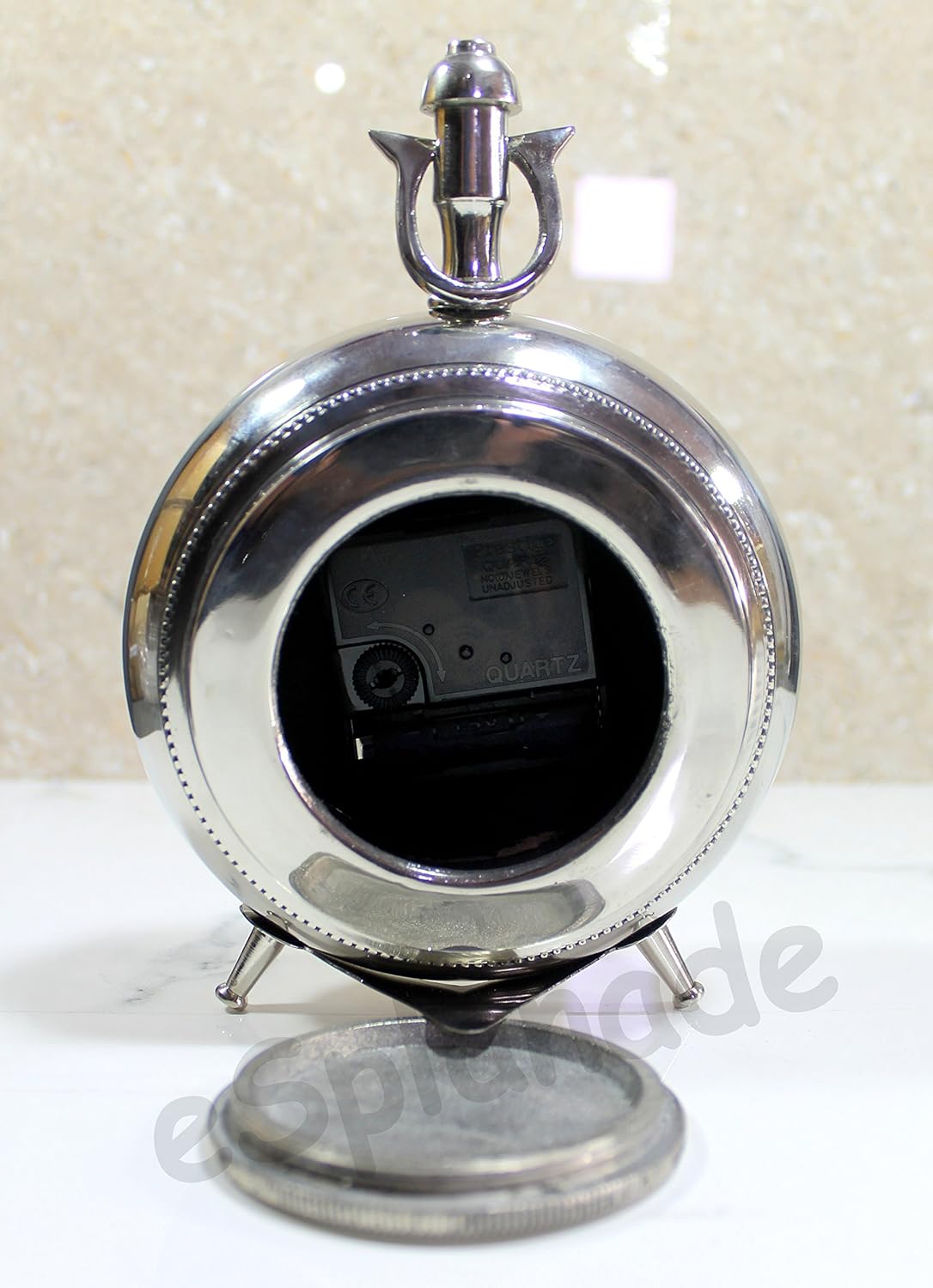 eSplanade European Style Vintage Clock Table Desk Shelf Clock - Metal - Chrome Finish - 7" Inches