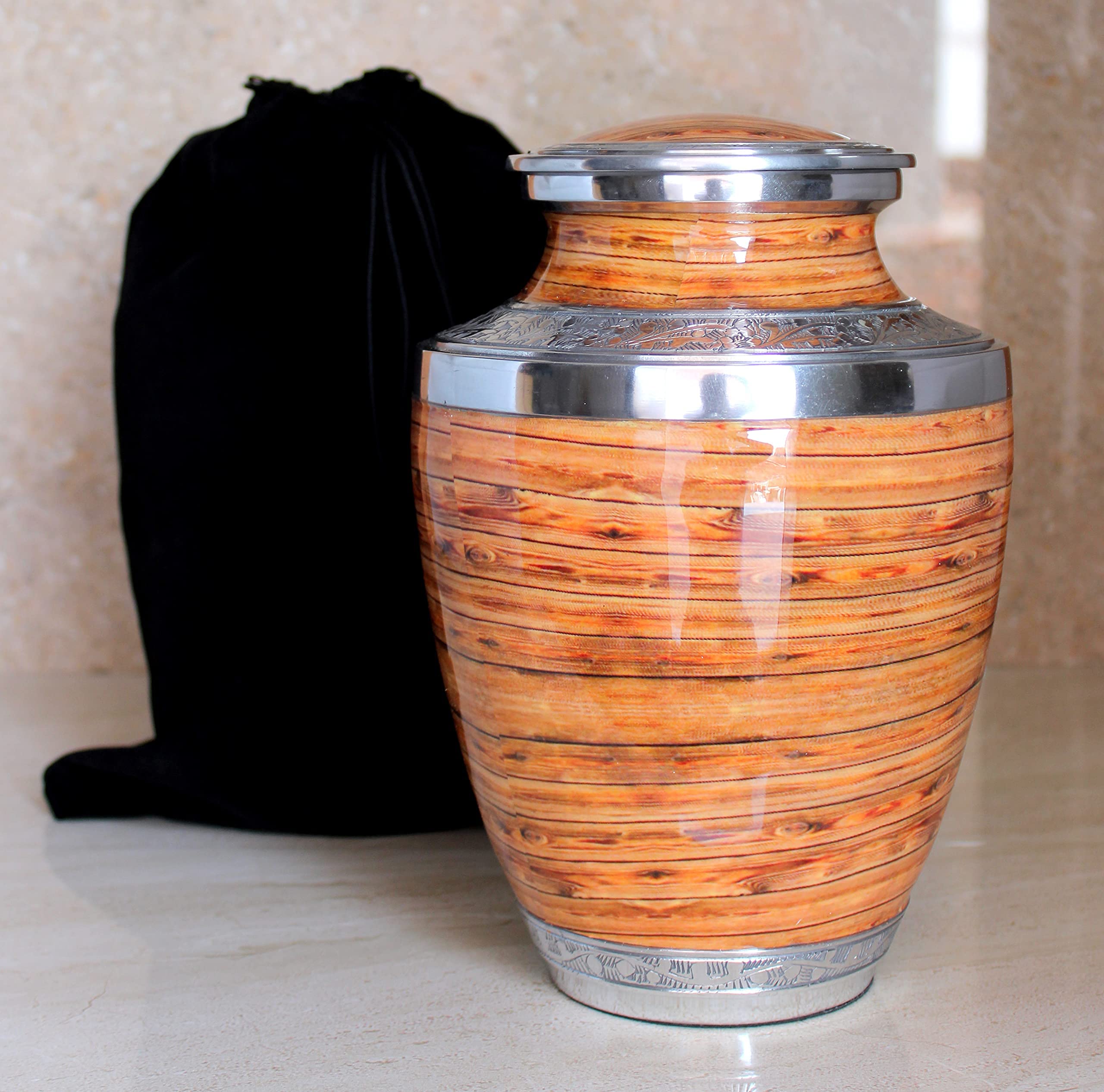 eSplanade Metal Cremation Urn Memorial Jar Pot Container | Full Size Urn for Funeral Ashes Burial | Flowers Printed Urn | Blue, Brown, Multicolor - 10" Inches