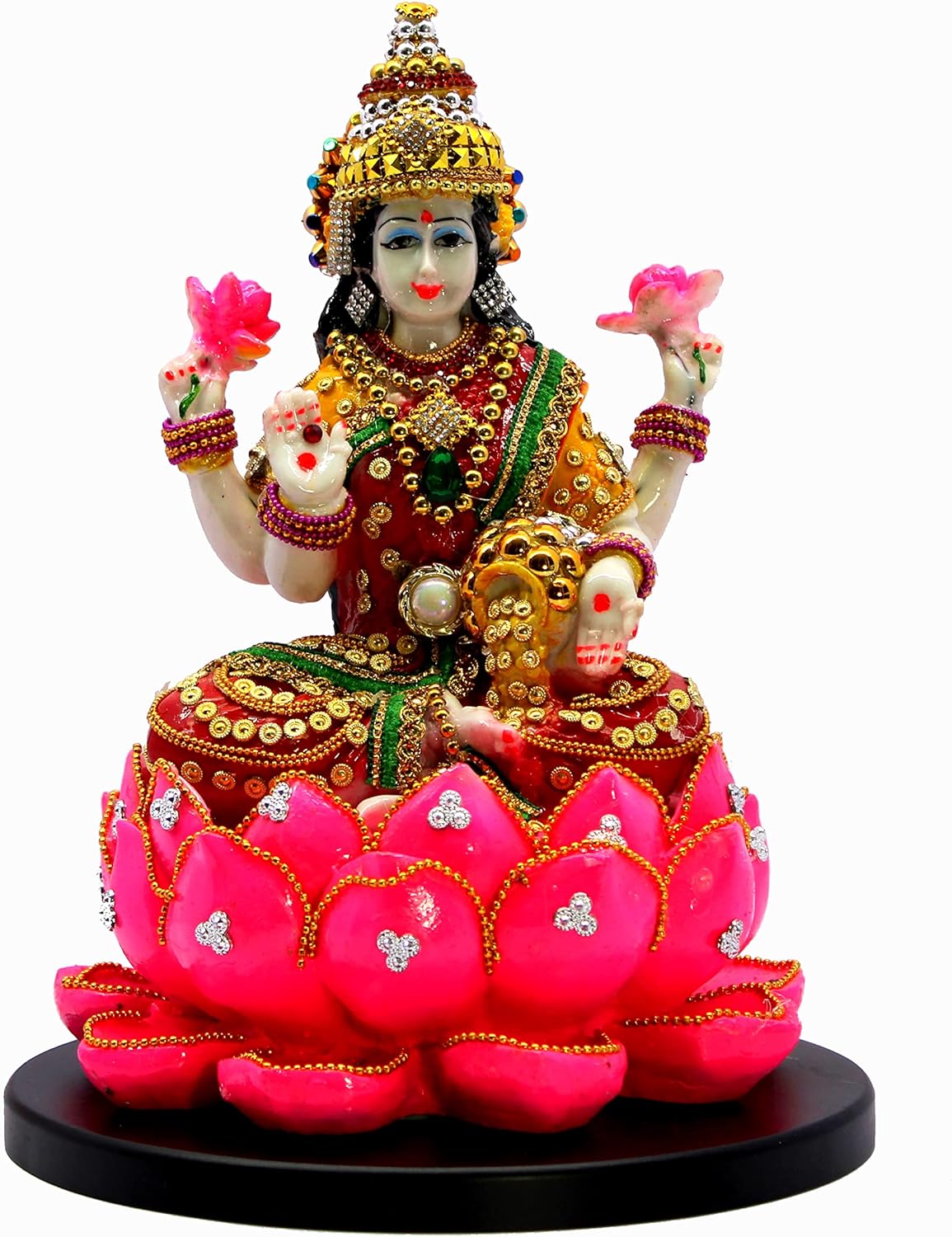 eSplanade Lakshmi on Lotus | Laxmi Goddess Murti Idol Statue Sculpture Figurine - Resin - 11" Inches & 7" Inches - Multicolour
