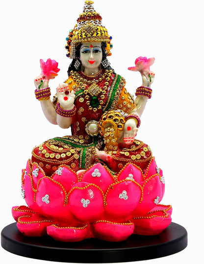 eSplanade Lakshmi on Lotus | Laxmi Goddess Murti Idol Statue Sculpture Figurine - Resin - 11" Inches - Multi