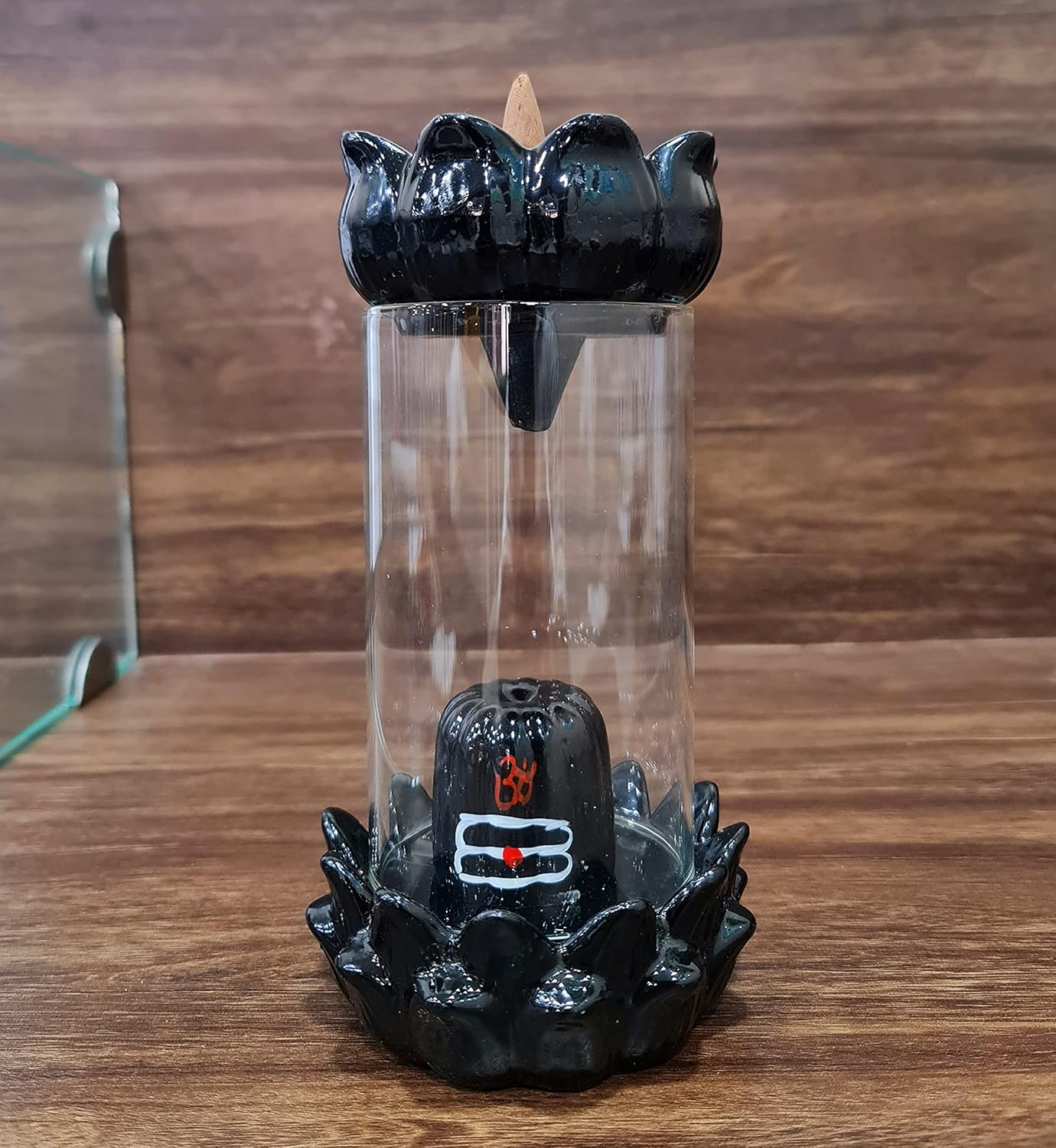 Shiv Ling Shiva Lingam Fog Smoke Fountain with 5 Scented Incense Cones | Resin - Black - 7.75" Inches