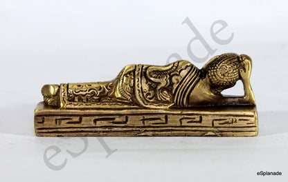 eSplanade Reclining Buddha Statue for Home Decor | Brass Sleeping Buddha Showpiece for Living Room, Meditation, Office Table Desk, Car, Shelf | Tibetan Buddhist Gift | Zen Idol & Figurine | Golden