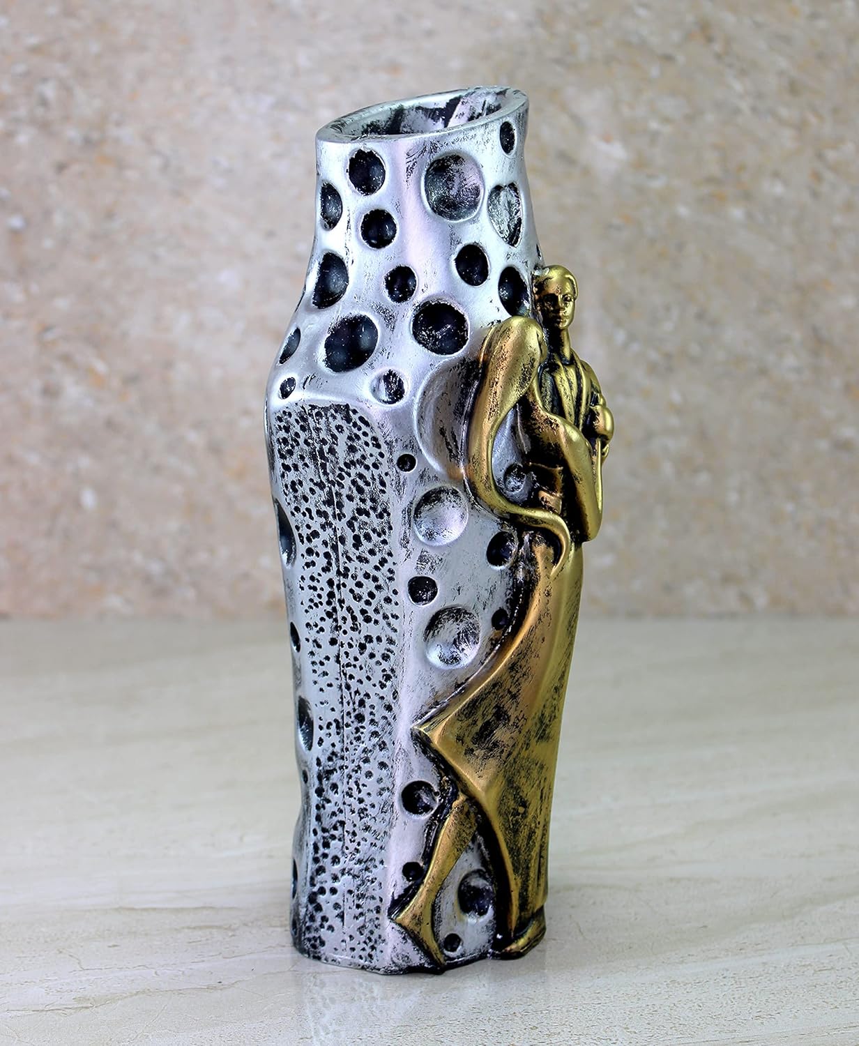 eSplanade Flower Vase Flower Pot Holder Decorative Showpiece - Home Decor - Resin - Copper-Grey - 9.5" Inches