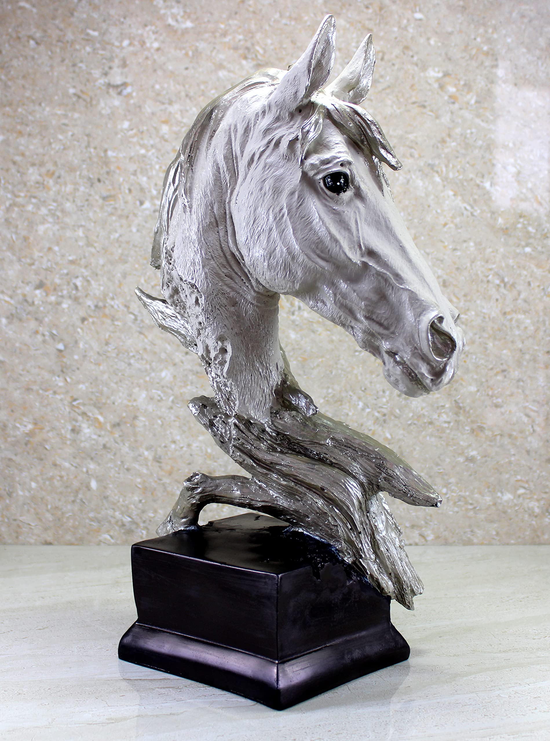 ESPLANADE Resin Horse Head Sculpture Figurine Showpiece | Decorative Items - Home Decor | Silver - 15.5" Inches Big Size