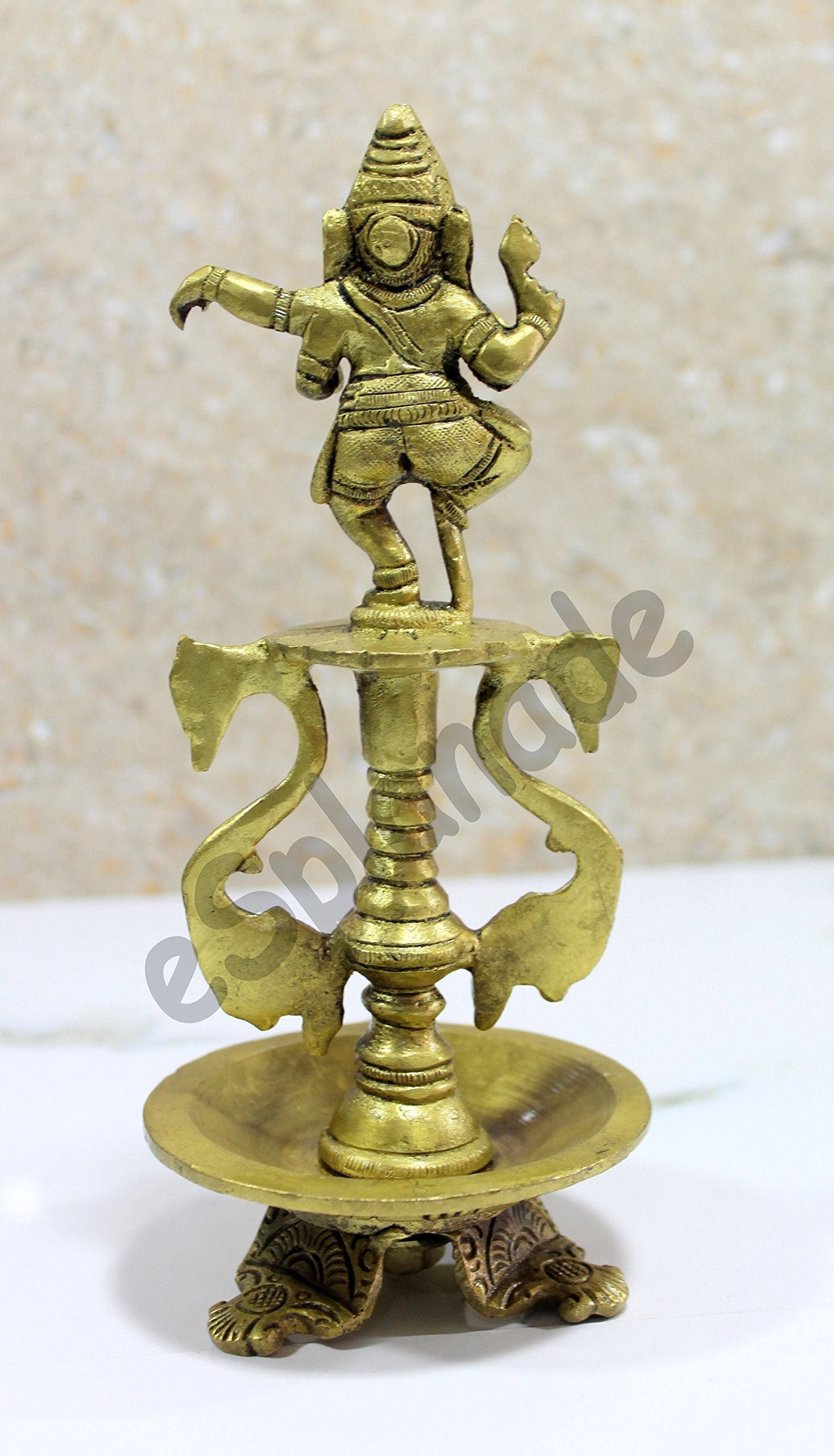 eSplanade - Brass Lotus Shaped Round Dancing Ganesh Diya | Oil Lamp | Home Decor | Brass Diya | Brass Deepam | Brass Lamps | Kuthu Vilakku | Oil Lamp, Lamps for Home and Office